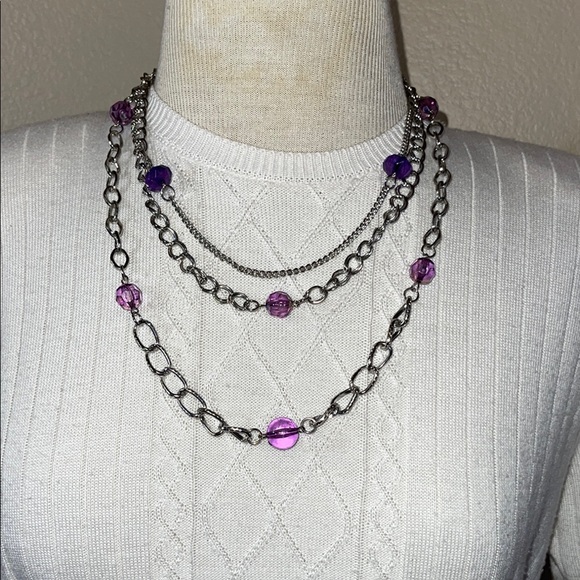 Purple and Silver Layered Necklace c11 - Picture 1 of 4